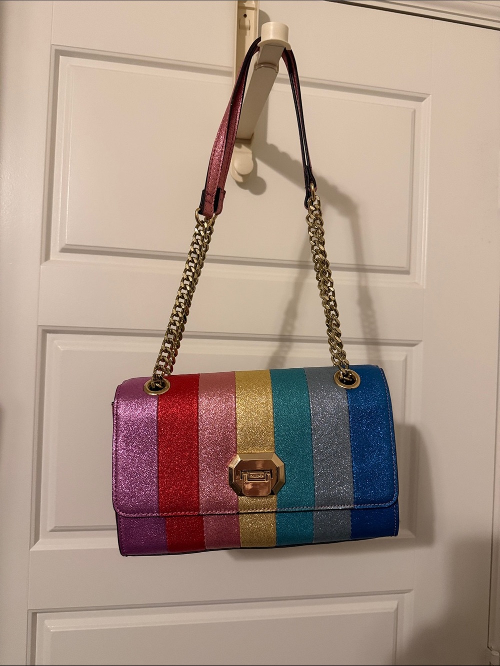 Aldo Rainbow Metallic Stripe Shoulder Bag